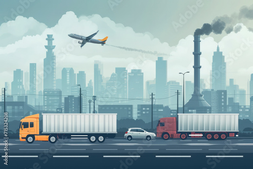 Transportation: Vehicle emissions, including those from cars, trucks, and airplanes, contribute significantly to air pollution