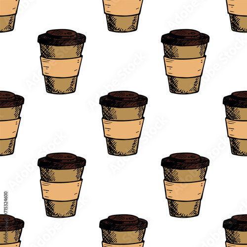 Seamless pattern with cute cup of tea or coffee doodle for decorative print, wrapping paper, greeting cards, wallpaper and fabric