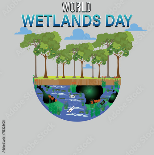 Simple flat Victor World Wetlands Day design, Card, flyer, poster, banner, or illustration.
