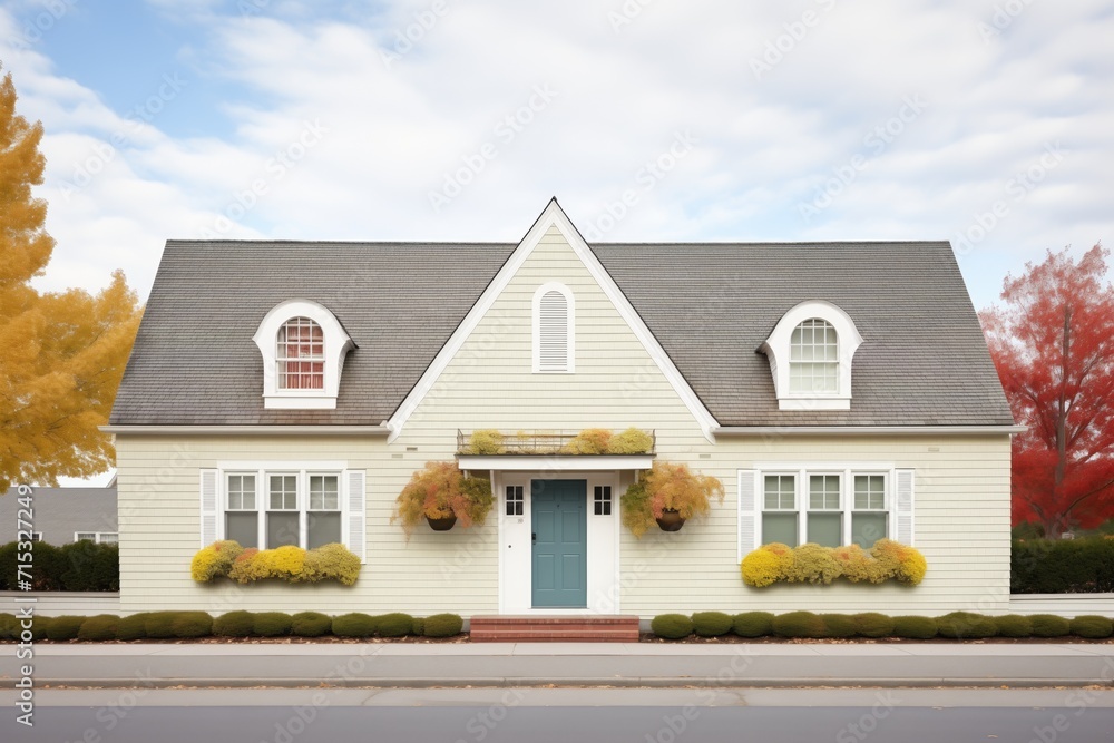 side view of an ivycovered cape cod with symmetrical dormers