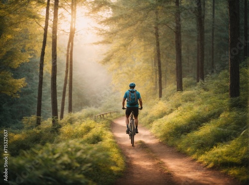 person riding a bike in the forest
