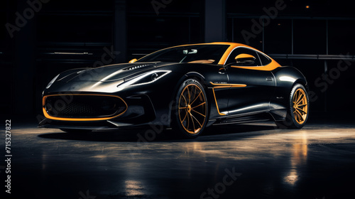 Luxury expensive car parked on dark background, product photography, copy space, 16:9