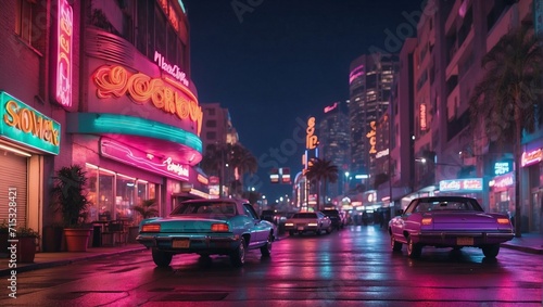 street view in the city with nostalgia 90's vibe.  photo