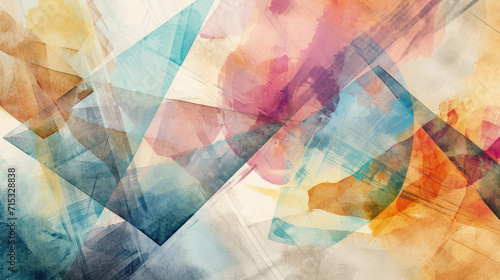 Modern artistic background with abstract geometric shapes in soft pastel watercolor