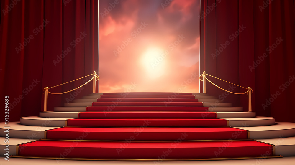 Luxurious and elegant red carpet staircase, holiday awards ceremony event Luxurious and elegant red carpet staircase, holiday awards ceremony event