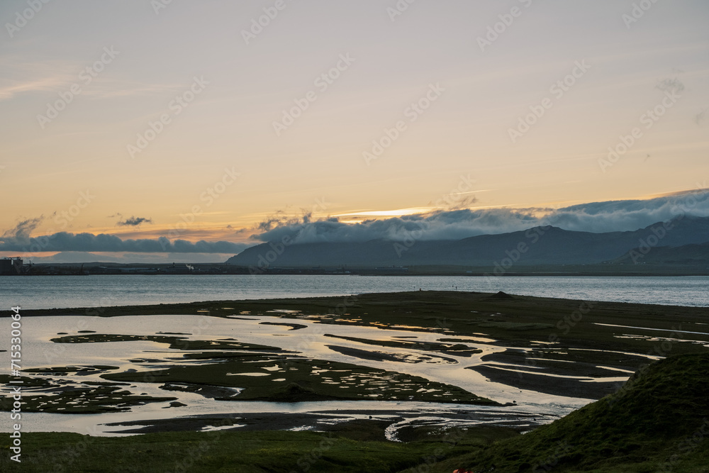 Fototapeta premium Spectacular natural Icelandic glacial till at summertime sunset