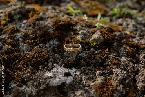 Isolated luxury gold embossed wedding band ring elopement detail shot