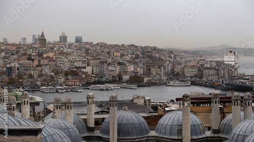 Istanbul's cityscape viewing the Galata tower and Bosphorus