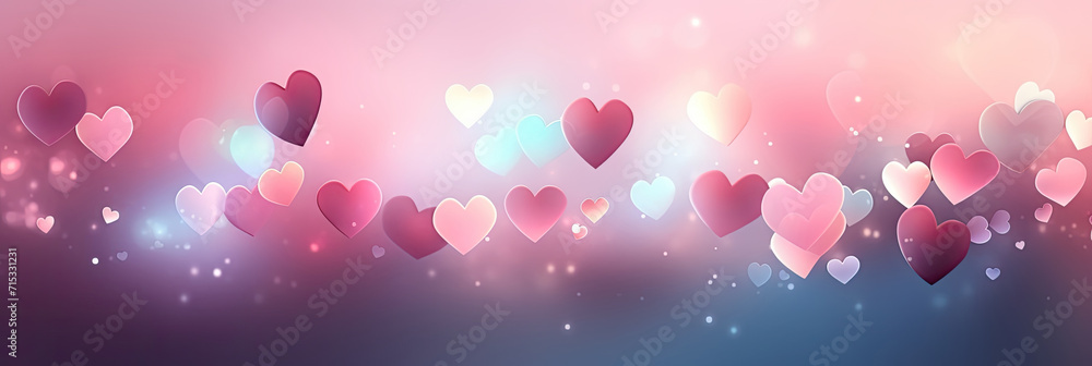  red hearts on pink background,  Valentines day background banner, copy space