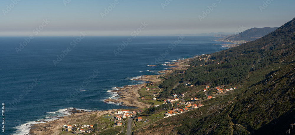 Scenic Coastal Landscape with Clusters of Houses in Galicia
