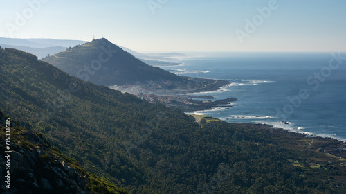 Scenic Coastal Landscape with Clusters of Houses in Galicia.