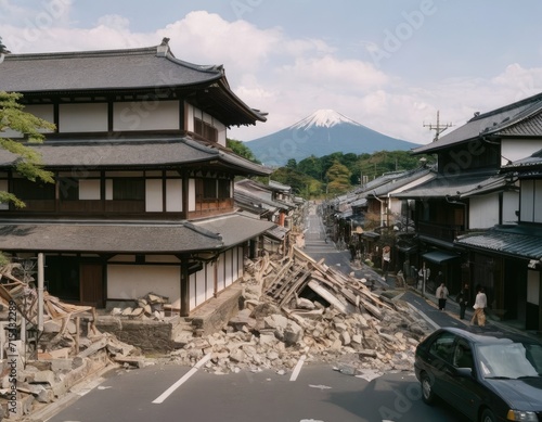 AI illustration of a natural disaster in an asian town