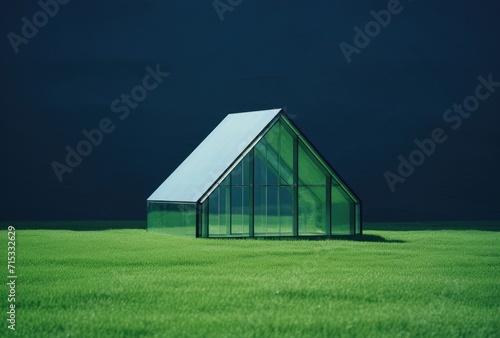 An environmentally conscious and minimalistic dwelling harmoniously positioned on a backdrop of green grass.