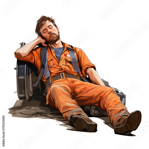 A worker's exhaustion after a long day isolated on white background, cartoon style, png
 photo