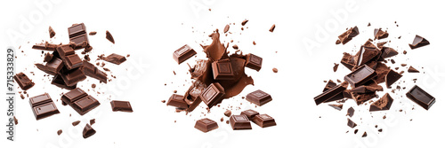 Set of delicious chocolate pieces in the air isolated on a transparent background photo