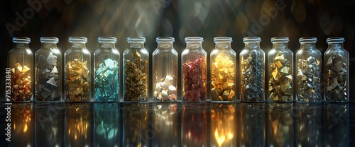glass jars reflects the light at night.