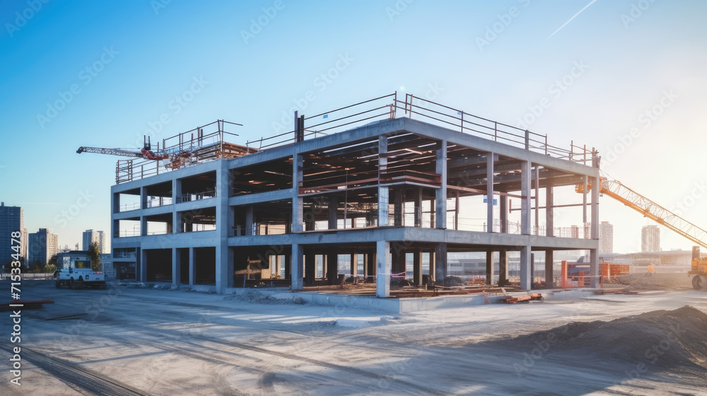 modern concrete and steel building construction site modern concrete and steel building construction site