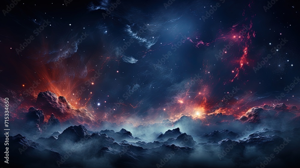 Abstract Dreamy Background Wallpaper Template of Outer Space Planet Land Nebula Sparkling Stars Stardust Galaxy Universe Astro Cosmos Night Sky Fantasy Colorful Tone Online Game War Thunder Fire 16:9