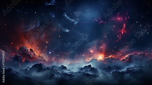 Abstract Dreamy Background Wallpaper Template of Outer Space Planet Land Nebula Sparkling Stars Stardust Galaxy Universe Astro Cosmos Night Sky Fantasy Colorful Tone Online Game War Thunder Fire 16:9