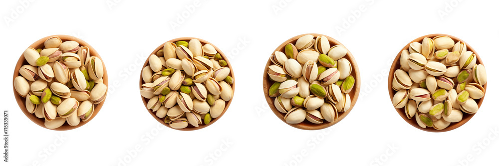 Set of pistachio top view isolated on a transparent background Set of pistachio top view isolated on a transparent background