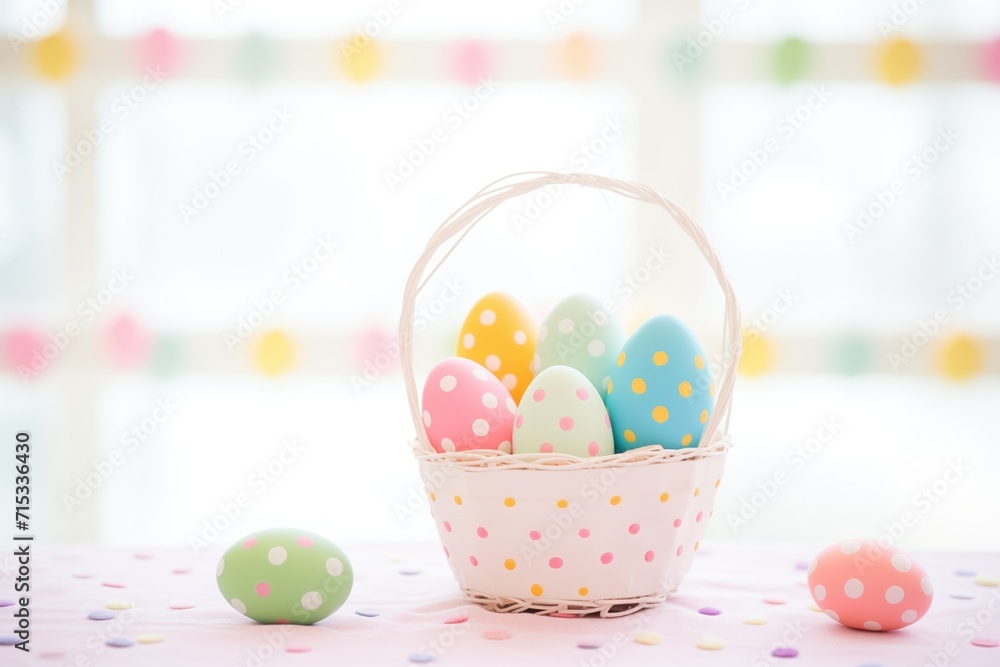Fototapeta premium pastel easter basket with polka dot eggs