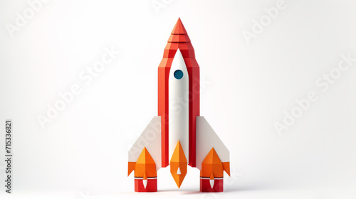 Spaceship, adventure and travel on space mission in research, exploration or discovery. Science, innovation or technology for rocket in business startup, finance development and success.