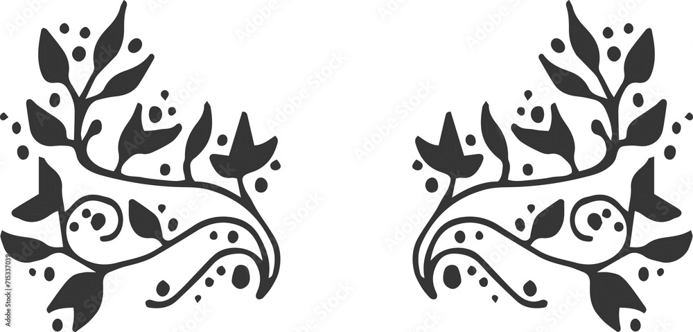 Hand Drawn Laurel Floral Line Art Hand Drawn Laurel Floral Line Art