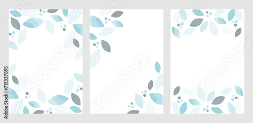 青色の葉と幾何学模様の背景フレーム photo