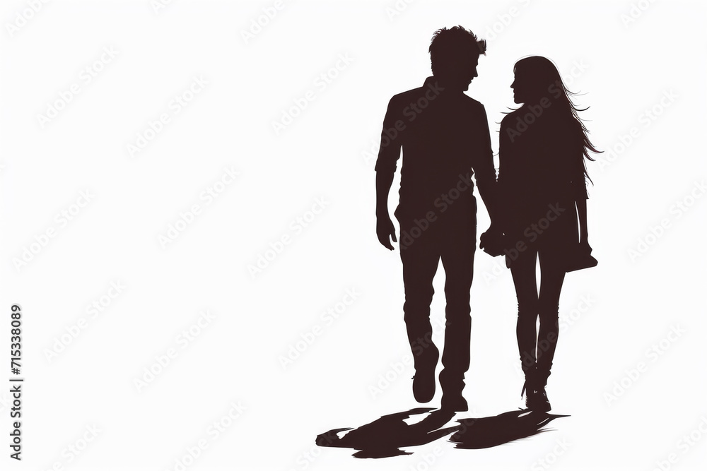 A couple holding hands on a white background.