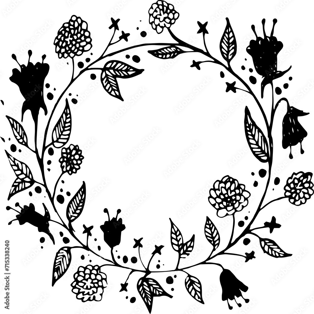 Hand Drawn Wreath Circle Floral Line Art Hand Drawn Wreath Circle Floral Line Art