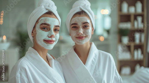 Young women made face masks  in a beauty salon.