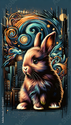 Bunny, Rabbit Graffiti Street art style. Wall art, Poster for home decor photo