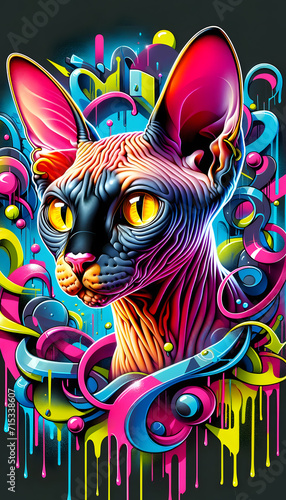Cat Graffiti, Street art style. Wall art, Poster for home decor