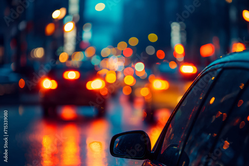 Blurred evening streets with cars and traffic lights, background © Alina Zavhorodnii