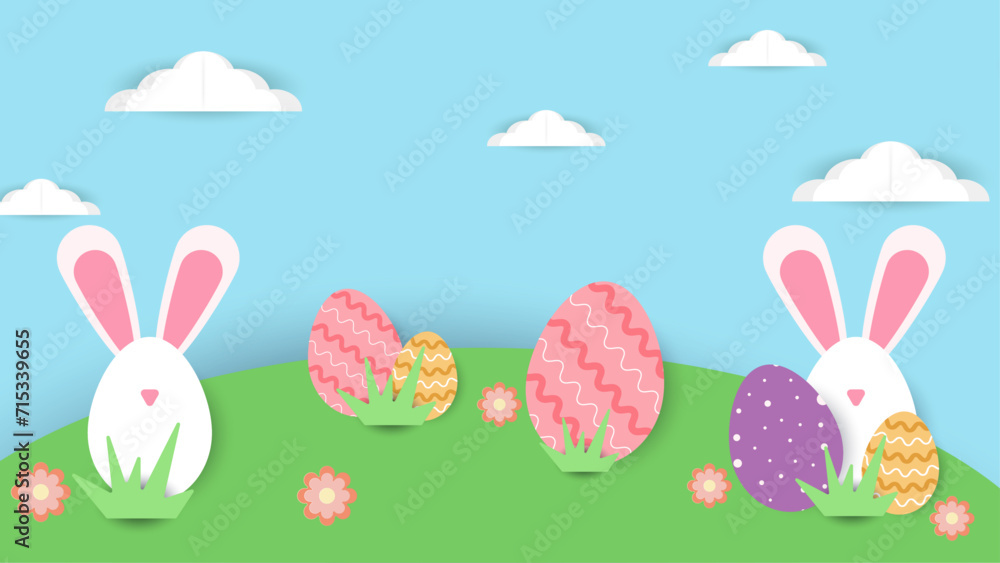 Obraz premium Colorful colourful cute vector gradient happy easter day egg background. Vector paper style easter background. Vector paper style easter background