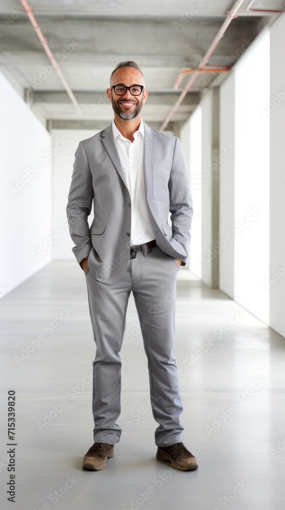 1 male architect standing smiling looking at camera, full body, white background 1 male architect standing smiling looking at camera, full body, white background
