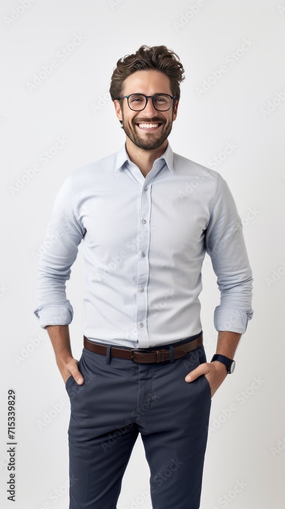1 male architect standing smiling looking at camera, full body, white background 1 male architect standing smiling looking at camera, full body, white background