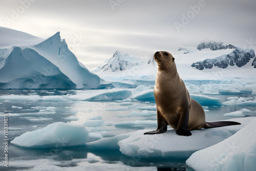 A close up of a sea lion with a beautiful background photo