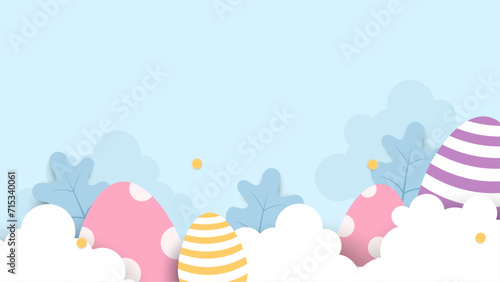 Colorful colourful vector gradient happy easter day background with decorative eggs. Vector paper style easter background