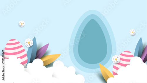 Colorful colourful vector gradient background for easter celebration with egg and flower. Vector paper style easter background