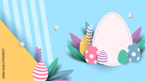 Colorful colourful cute vector gradient happy easter day egg background. Vector paper style easter background
