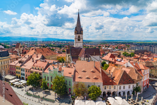 Small Square and Lutheran Cathedral in Sibiu, Transylvania, Romania