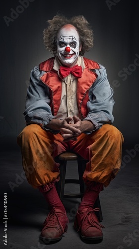 Smiling clown looking at camera. Full body. Isolated on white background.