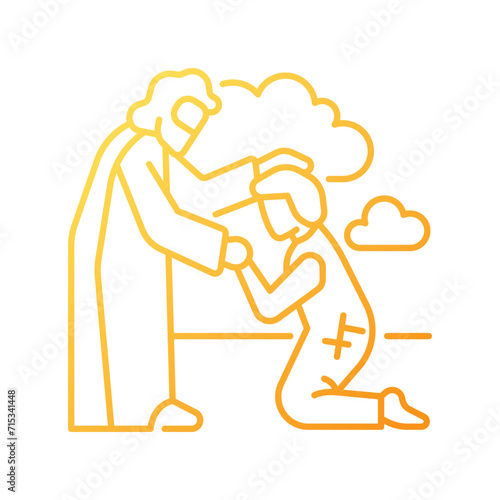 Prodigal son gradient linear vector icon. Parable of Jesus Christ. Reconciliation of parent and child. Thin line color symbol. Modern style pictogram. Vector isolated outline drawing