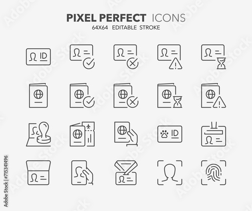 Line icons about identifications. Outline symbol collection. Editable vector stroke. 64x64 Pixel Perfect.