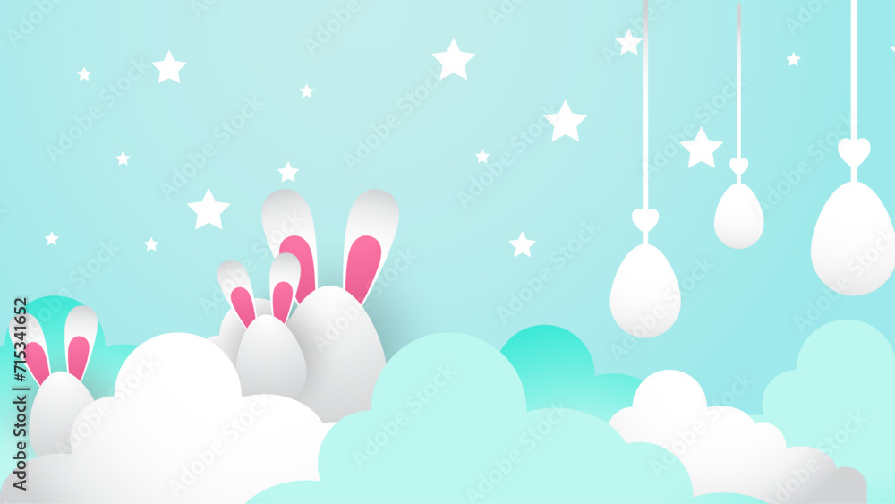 Green white and pink vector elegant and luxury happy easter for background with egg and flower element. Vector paper style easter background