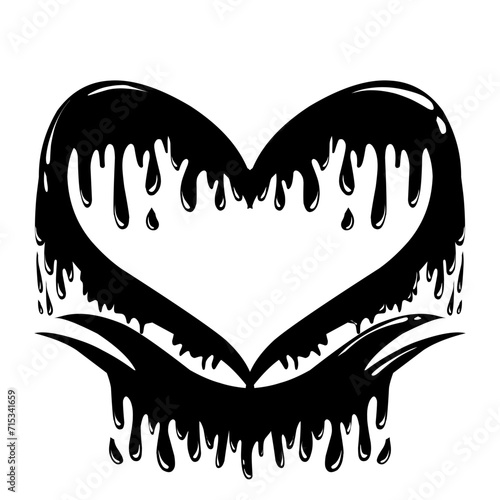 Painted spray illustration with black heart shape covered in black ink valentine theme, this design is suitable for photocall, social media, wallpaper, card, sticker.