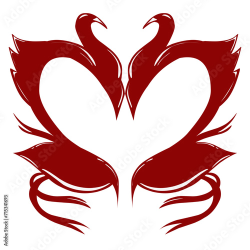 Swan love or heart design in red colour with valentine theme. Perfect for photocall, social media, background, wallpaper, greeting card.