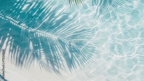 leaf shadow on a water surface, showcasing palm leaves' shadows on a white sand beach for a beautiful abstract background concept banner, Ai Generated.