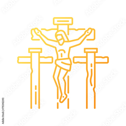 Crucifixion of Jesus gradient linear vector icon. Jesus Christ dying on cross. Good friday. Symbol of faith. Thin line color symbol. Modern style pictogram. Vector isolated outline drawing